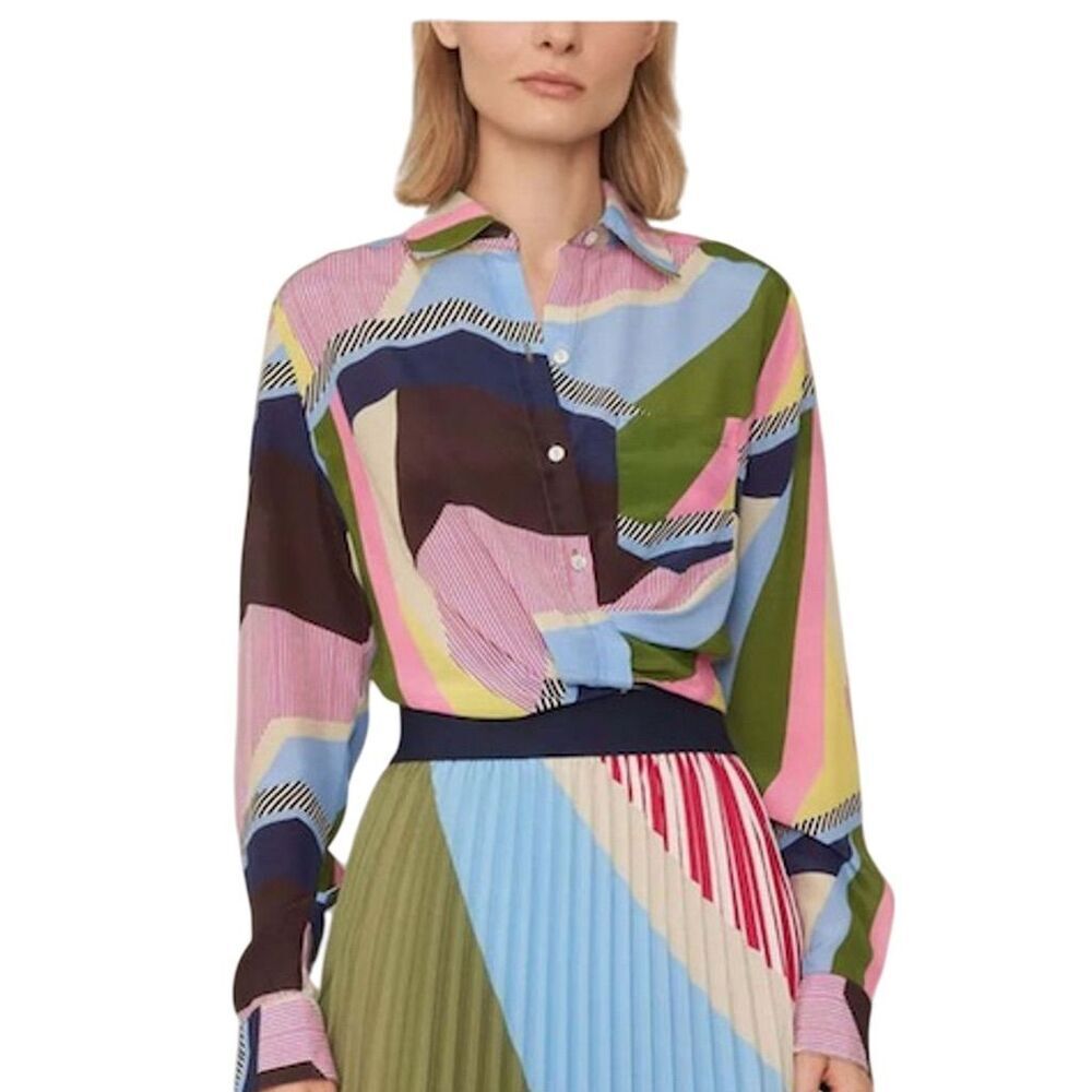 Le Superbe Women's Interrupted Pattern Sunset Tower Tuck Blouse Size 4 / S